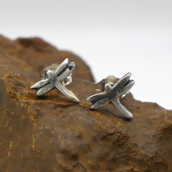 Recycled Sterling Silver Dragonfly Stud Earrings.
