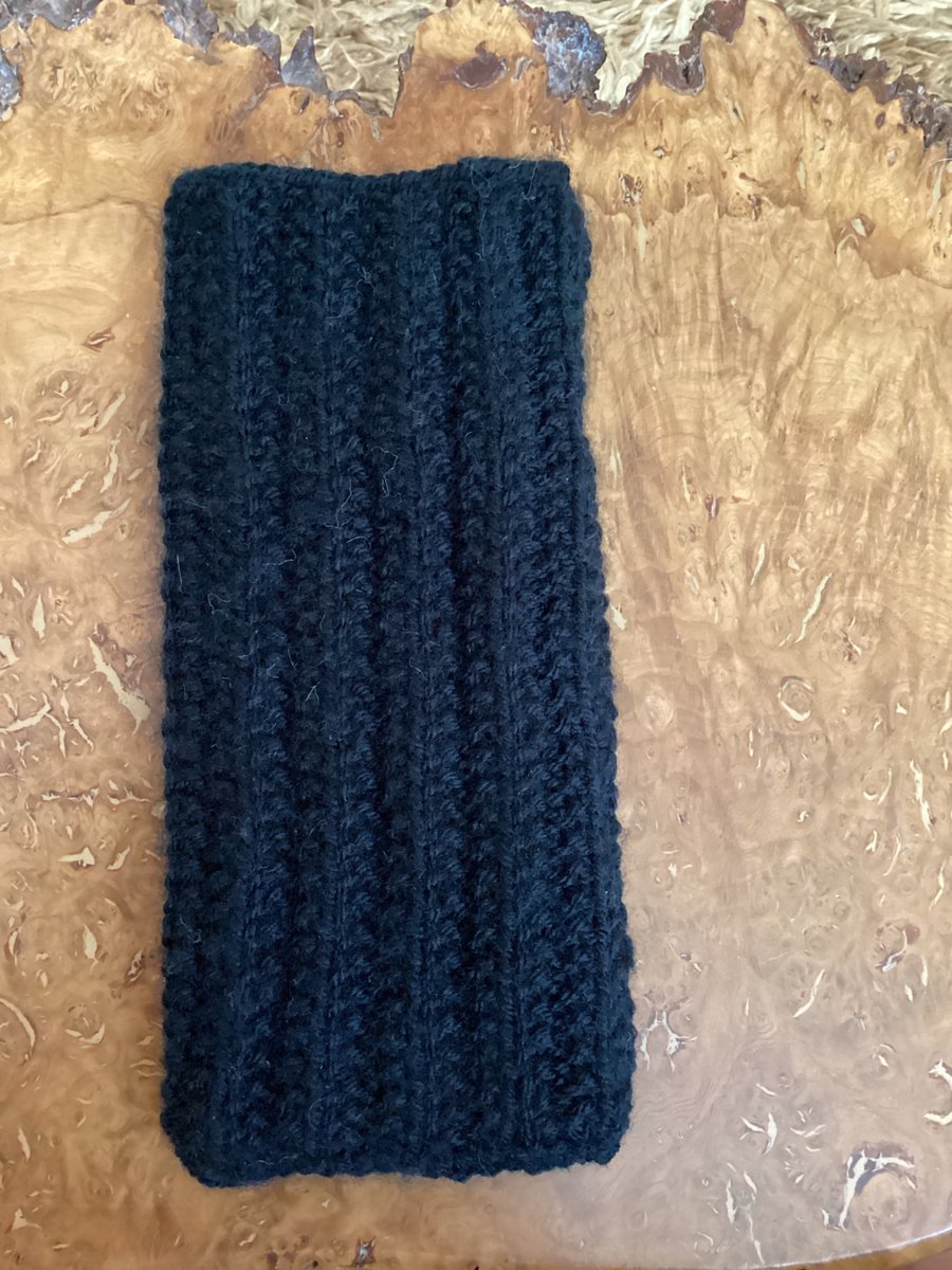 MOBILE PHONE SLEEVE 8x3.5" or 20x9cm HAND KNITTED IN BLACK YARN