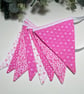 Handmade Fabric Bunting 8 Flags in Bright Pink & White Floral Patterns - Image 1