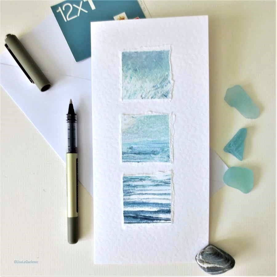 Abstract art card OOAK original art blank greeting card ocean inspired