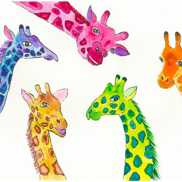 Colourful Giraffes Greeting card 5" x 7" " Chatterboxes !"