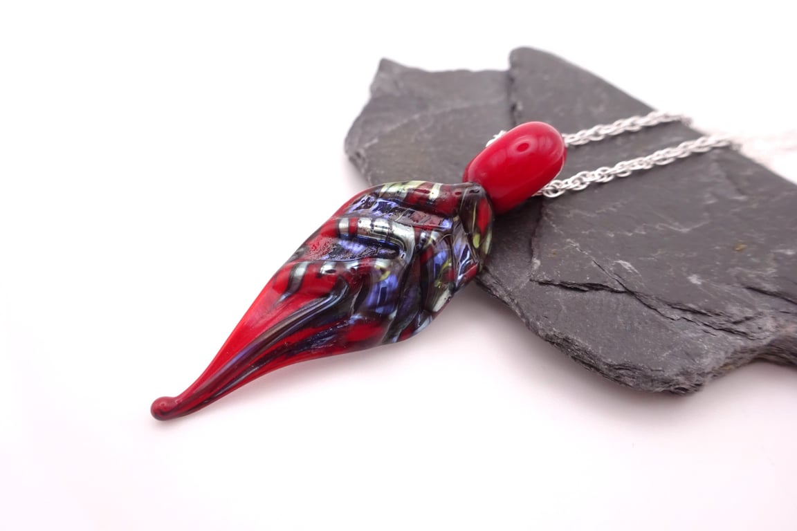 red and silver leaf pendant necklace