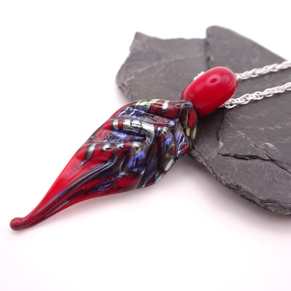 red and silver leaf pendant necklace
