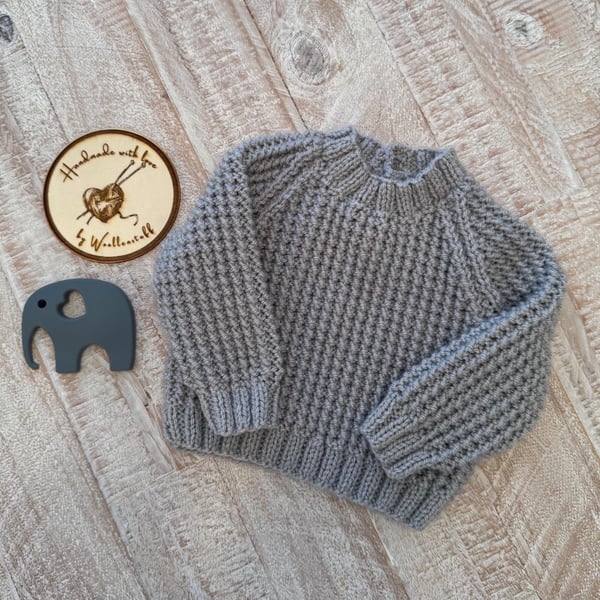 25% OFF Sample Sale Handknitted Baby Jumper. Size 3-6 months. Silver Grey.