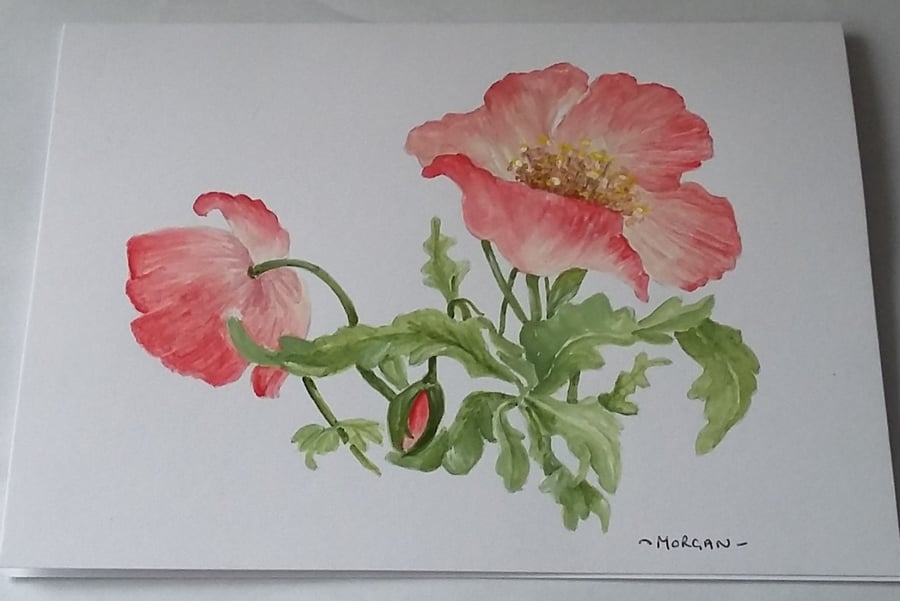 HAND PAINTED WATER COLOUR CARD  FLOWERS