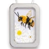 Bee, little fabric bumble bee picture framed in a tin, gift, ornament
