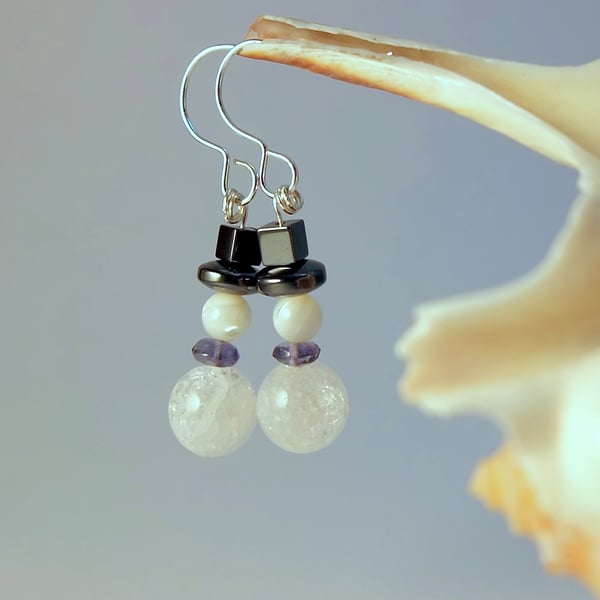 Christmas Snowman Gemstone & Silver Earrings, Stocking Filler, Secret Santa Gift