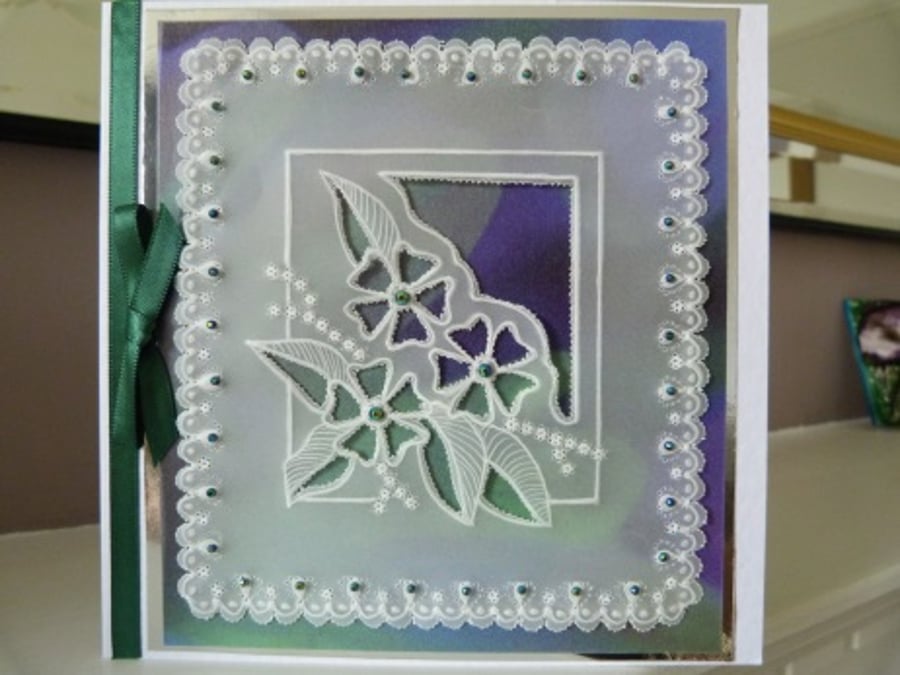 Parchment Floral Blue-Green Card