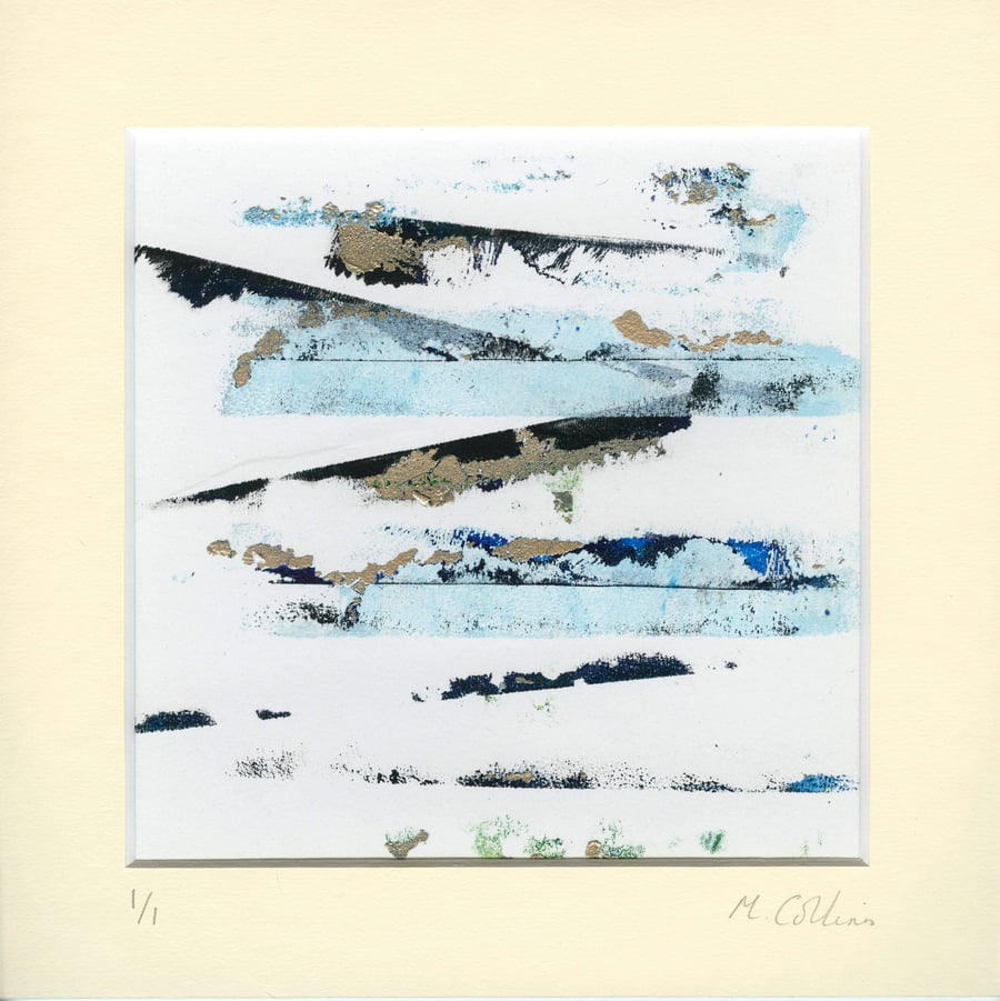 'Blue Glacier' - Original abstract monoprint in acrylic with cream mount