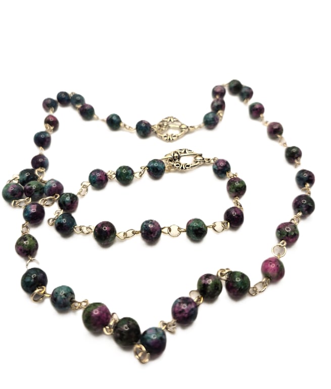Fancy jasper rosary link necklace and bracelet jewellery set