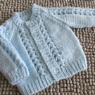 12" Early Baby Patterned Round Neck Cardigan (Baby Blue)