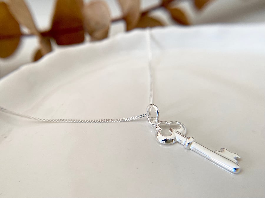 Sterling Silver Key Pendant Necklace, Gift for her