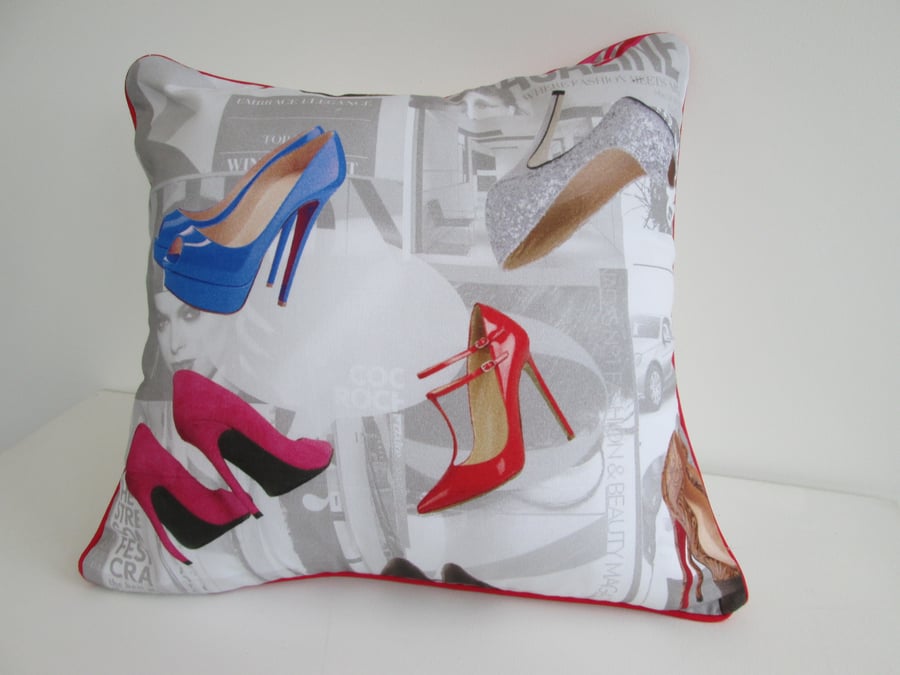 Seconds Sunday Shoes  Cushion Cover with Red  Piping
