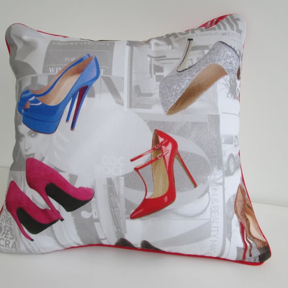 Seconds Sunday Shoes  Cushion Cover with Red  Piping