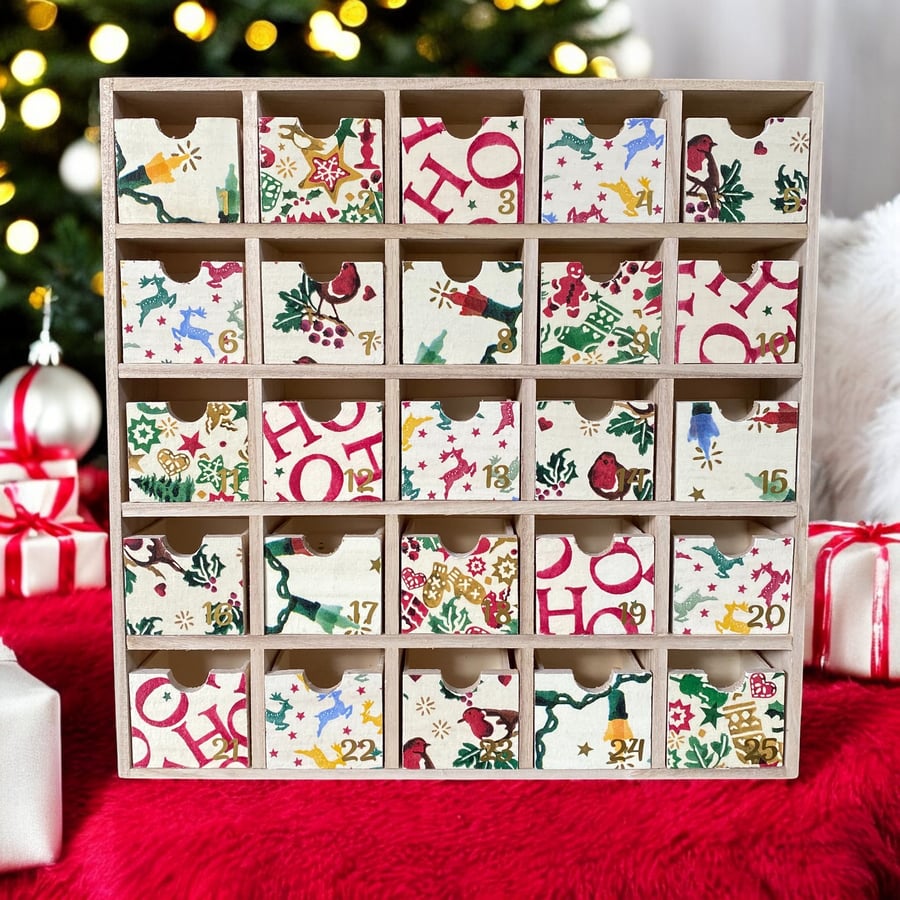 Wooden Advent Calendar, Emma Bridgewater inspired, refillable drawers, Christmas
