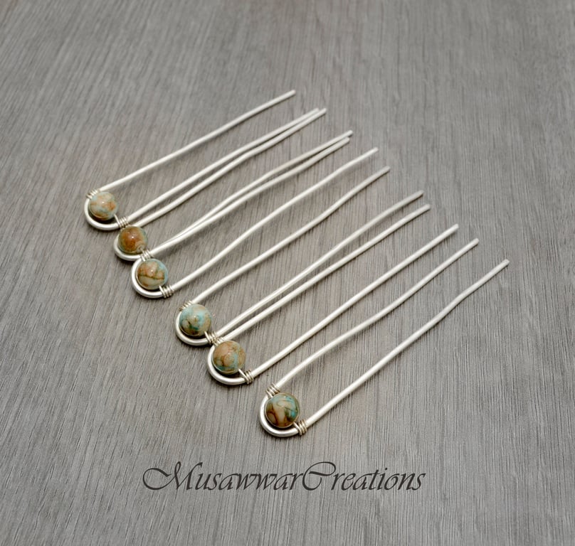 Multitone beads Hair pins,Bun Pins,Hair slides, Hair pin,6 piece of hair fork