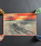 Sunset Skeleton Canvas Print – Macabre Landscape Art – Gothic Death