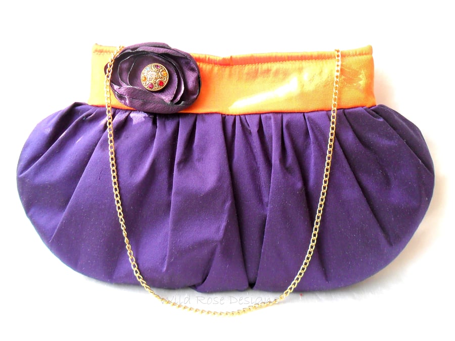 Purple and orange silk evening bag