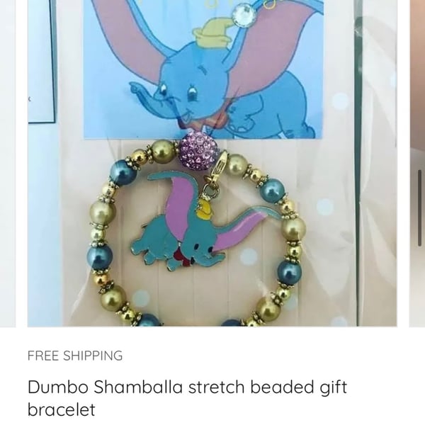 Dumbo bracelet adult kids toddler pink shamballa dumbo charm bracelet 