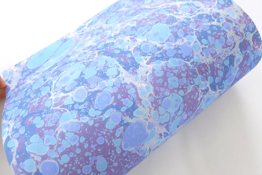 Blue speckled stone pattern A4 marbled paper sheet  