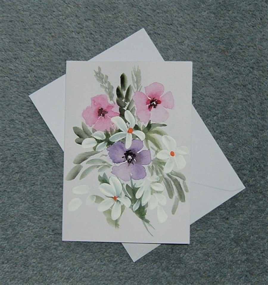 floral spray hand painted original art blank card ( ref f 57 )