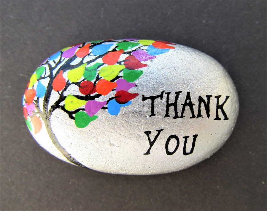 Thank You Stone Gift, Painted Pebble, Hearts Tree Rock Painting, Teacher Gift