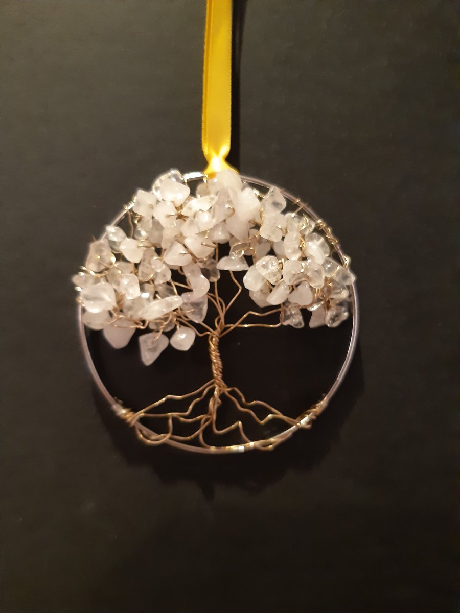 Clear quartz  Crystal tree of life bangle hangers on a ribbon 