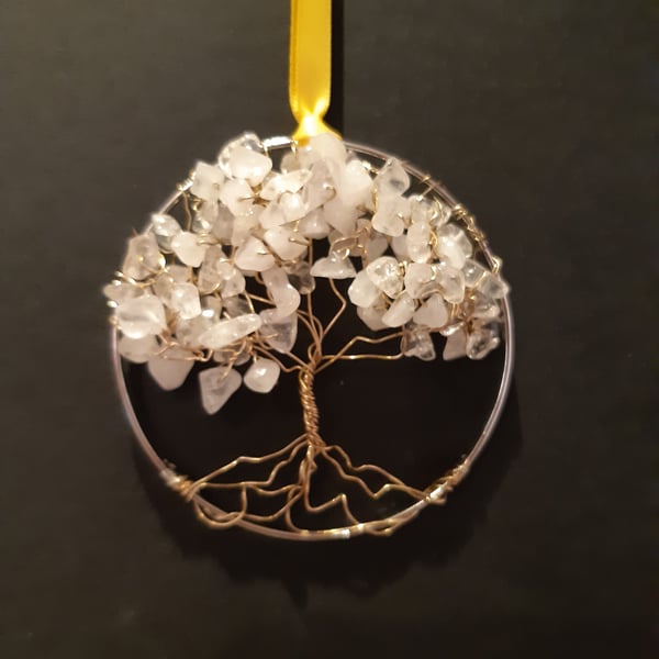 Clear quartz  Crystal tree of life bangle hangers on a ribbon 