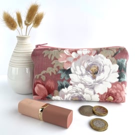 Large Pink Coin Purse with White Roses