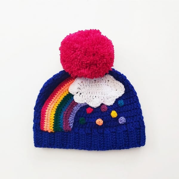 2 - 4 years toddler rainbow clouds and raindrops crochet hat