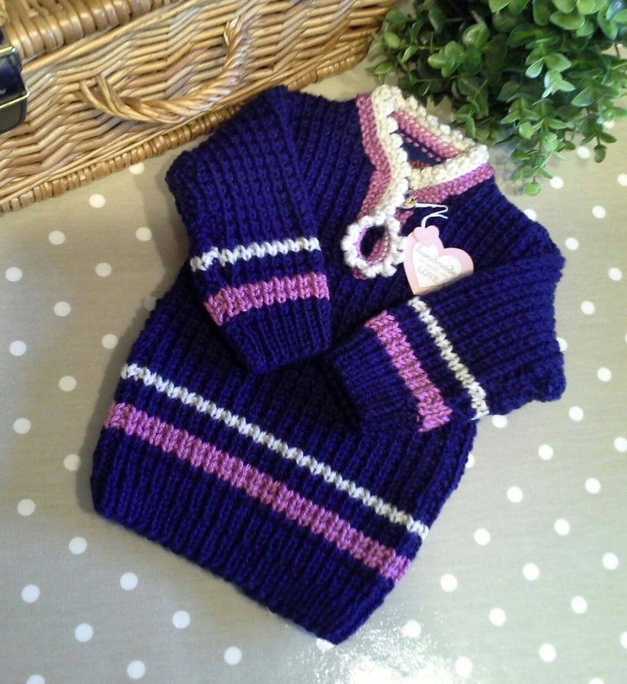 Hand knitted Baby Girls Super Soft Aran Jumper 3-9 months (Help for Charity)