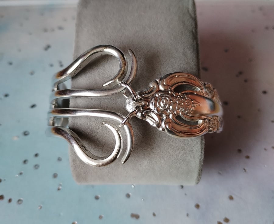 Unique handmade silver plated fork bracelet. 