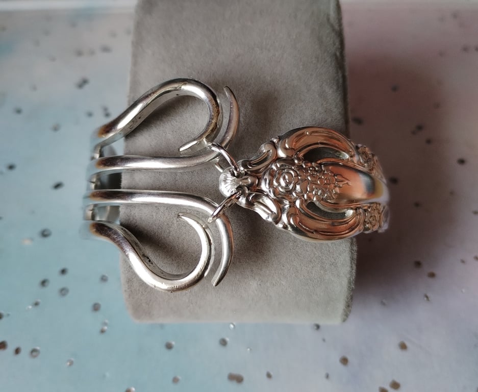 Unique handmade silver plated fork bracelet. 