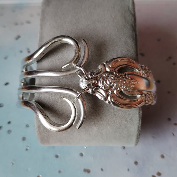 Unique handmade silver plated fork bracelet. 