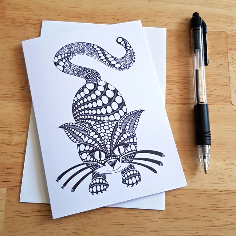 Cat Birthday Card - Purrfect Birthday Doodle Card for Cat Lover