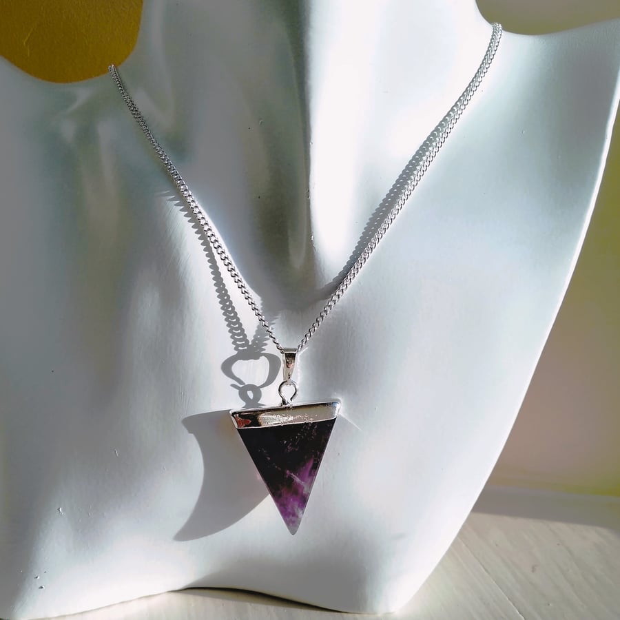 Amethyst Triangle Pendant Silver Plated 18 Inch Necklace