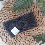 Crochet Ear Warmers - Headband Twist Style Charcoal Grey