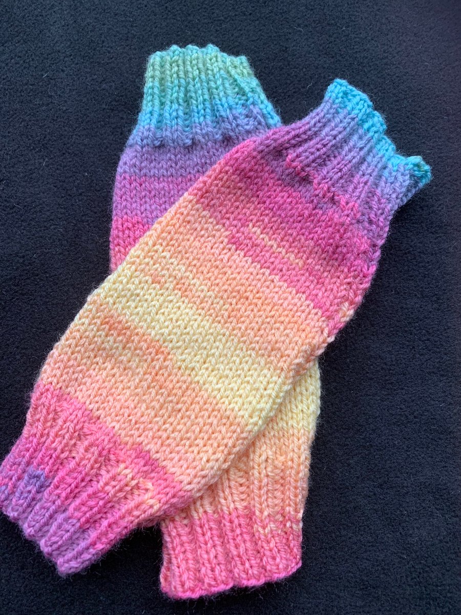 Hand Knitted Ombre Fingerless Wrist Warmers