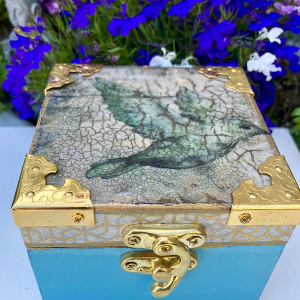 Jewellery Box Decoupage Crackle Glaze Blue Bird