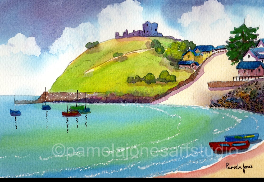 Cricieth Castle, North Wales, Original Watercolour, in 14 x 11 '' Mount