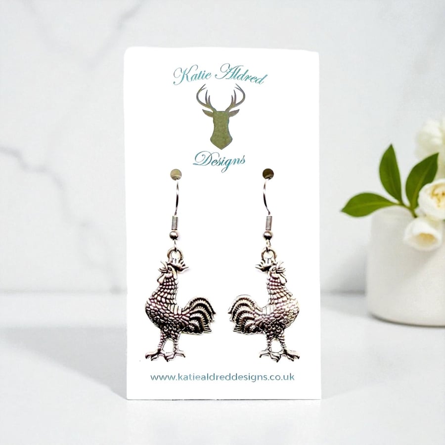 Charm Earrings - Silver Cockerel