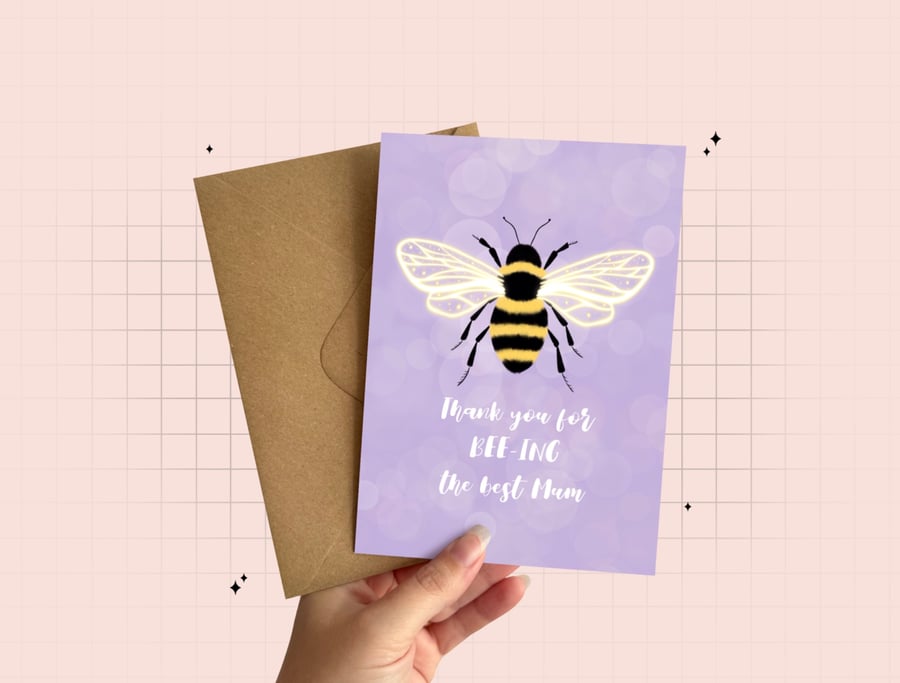 Image of Bumble Bee Mum Birthday Card, Best Mum, Thank You Mum Card, Mother's Day Card.