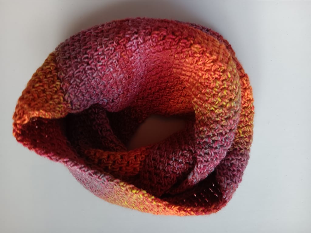 Crochet Infinity Scarf (Orange Sunset) - cosy and stylish!