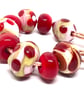 9 x Handmade Red and Floral Lampwork Glass Bead Set  - Image 2