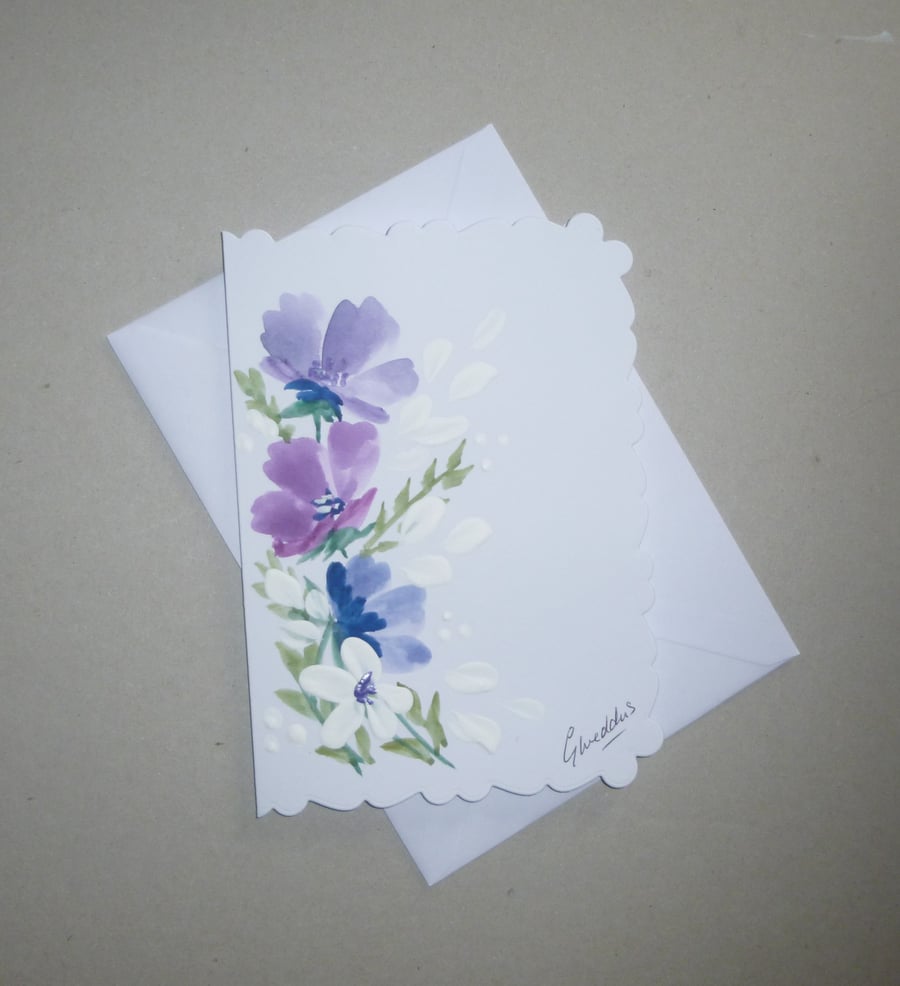 hand painted floral blank card ( ref FA 57 D4 )