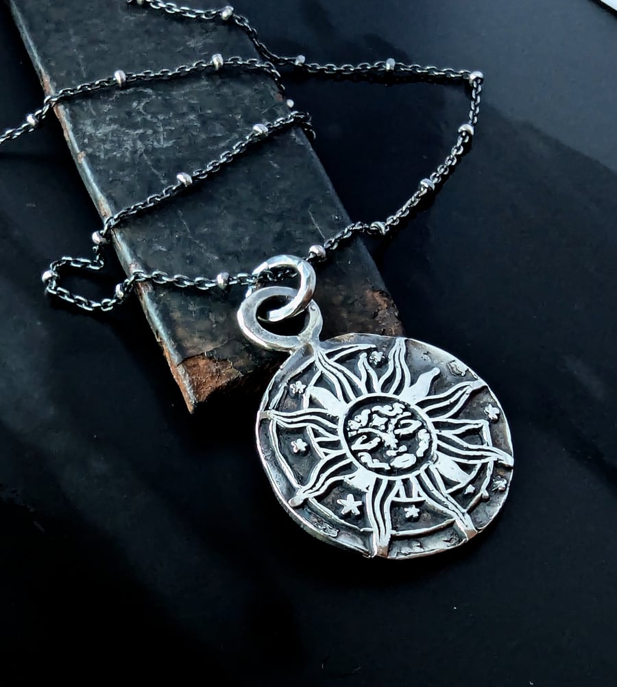 Sterling Silver Pirate Skull Compass and Sun, Moon and Stars Talisman pendant