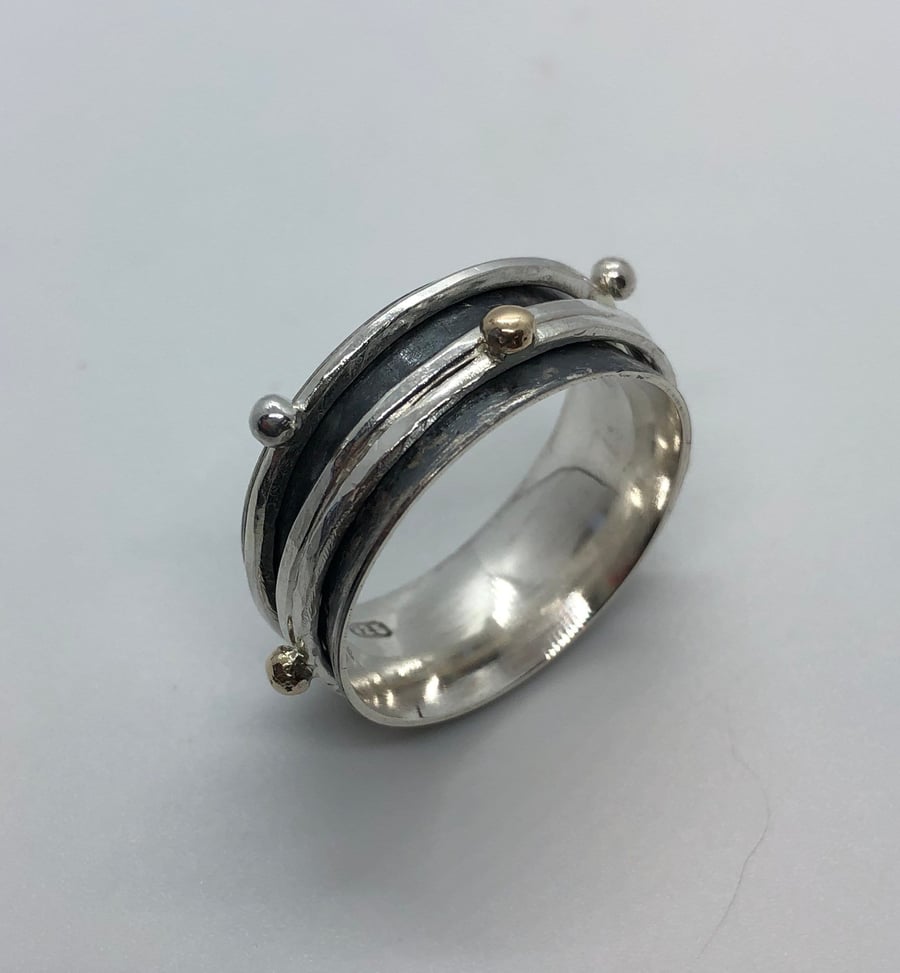 Orbit Spinner Ring, silver and gold spinner ring, celestial ring, planets ring, 