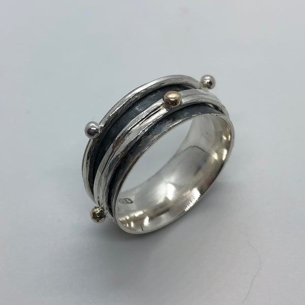 Orbit Spinner Ring, silver and gold spinner ring, celestial ring, planets ring, 