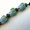 handmade lampwork glass beads, blue roses