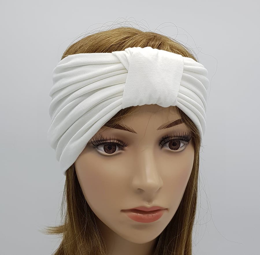 Top knot turban, wide headband, viscose jersey front knotted headband